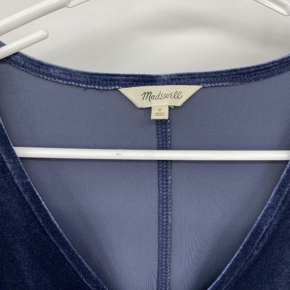 Madewell Blue Velvet Balloon-Sleeve Dress Small - Picture 3 of 9